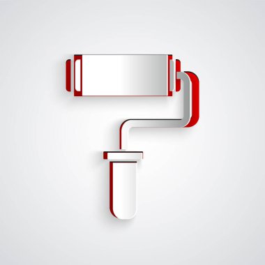 Kağıt kesiği boya fırçası simgesi gri arkaplanda izole edildi. Kağıt sanatı tarzı. Vektör İllüstrasyonu