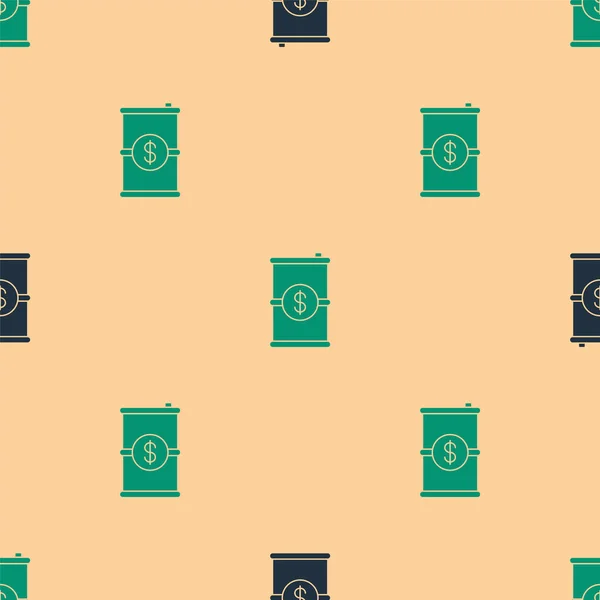 Green Black Barrel Oil Dollar Symbol Icon Isolated Seamless Pattern — Stock Vector