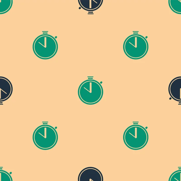 Zelená Černá Stopwatch Ikona Izolované Bezešvé Vzor Béžovém Pozadí Časový — Stockový vektor
