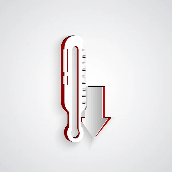 Pappersklipp Meteorologi Termometer Mätning Ikon Isolerad Grå Bakgrund Termometerutrustning Som — Stock vektor