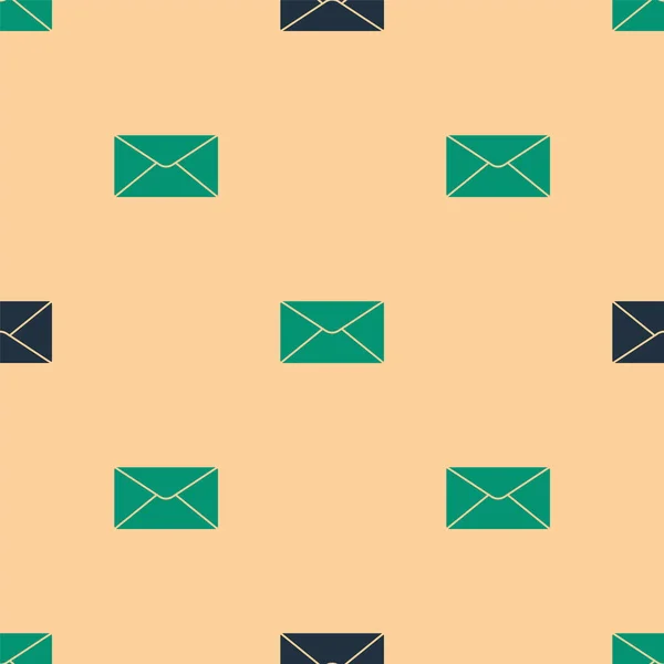 Green Black Envelope Icon Isolated Seamless Pattern Beige Background Email — Stock Vector