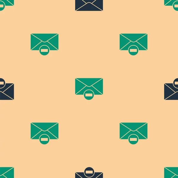 Green Black Delete Envelope Icon Isolated Seamless Pattern Beige Background — Stock Vector