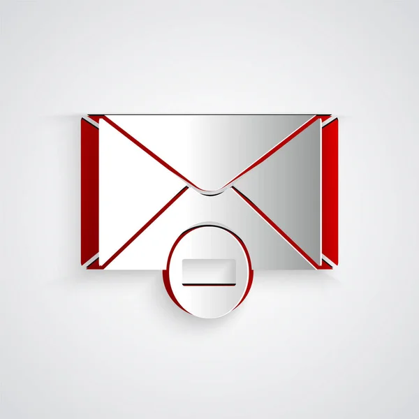 Paper Cut Delete Envelope Icon Isolated Grey Background Delete Error — Stock Vector
