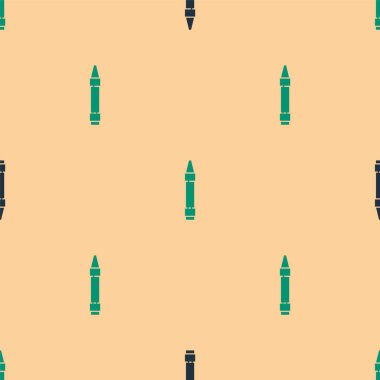 Bej arka planda izole edilmiş ikon çizimi için yeşil ve siyah mum boya kalemleri. Vektör İllüstrasyonu