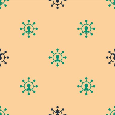 Yeşil ve siyah iş ağı ve iletişim ikonu bej arka planda izole edilmiş pürüzsüz desen. Güçlü ağ pazarlama, nüfuz ve liderlik. Vektör İllüstrasyonu