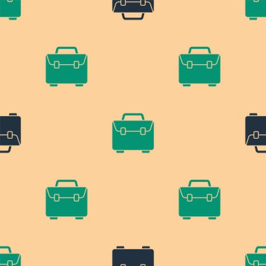 Yeşil ve siyah Evrak Çantası simgesi, bej arkaplandaki kusursuz deseni izole etti. İş ilanı. İş portföyü. Vektör İllüstrasyonu