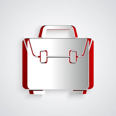 Kağıt kesiği Evrak Çantası simgesi gri arkaplanda izole edildi. İş ilanı. İş portföyü. Kağıt sanatı tarzı. Vektör İllüstrasyonu