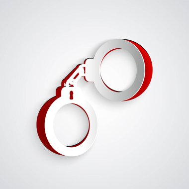 Kağıt kesme Kelepçesimgesi gri arka plan üzerinde izole. Kağıt sanat tarzı. Vektör İllüstrasyonu