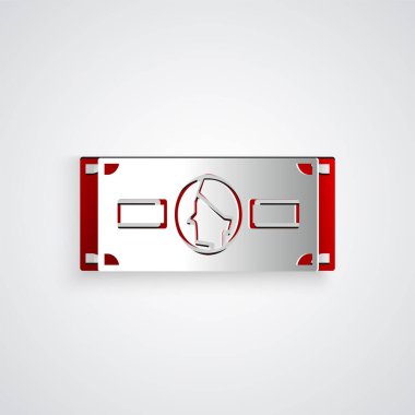 Kağıt kesiği kağıt para yığını gri arka planda izole nakit ikonu. Para desteleri. Para birimi. Kağıt sanatı tarzı. Vektör İllüstrasyonu