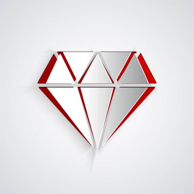 Kağıt kesme Elmas simgesi gri arka plan üzerinde izole. Mücevher sembolü. Mücevher taşı. Kağıt sanat tarzı. Vektör İllüstrasyonu