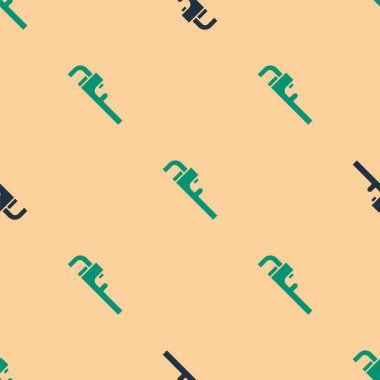 Yeşil ve siyah boru anahtarının ayarlanabilir simgesi bej arkaplanda izole edilmiş kusursuz desen. Vektör İllüstrasyonu