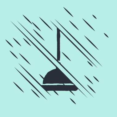 Yeşil arka planda izole edilmiş boru temizleme ikonu için ahşap saplı siyah lastik pompa. Tuvalet pompası. Arıza tarzı. Vektör İllüstrasyonu