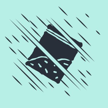 Yeşil arka planda izole edilmiş siyah plastik uyuşturucu ikonu torbası. Sağlık tehlikesi. Arıza tarzı. Vektör İllüstrasyonu