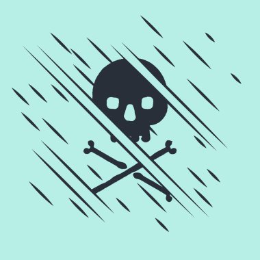 Çapraz kemik simgesindeki Siyah Kafatası yeşil arka planda izole edildi. Arıza tarzı. Vektör İllüstrasyonu