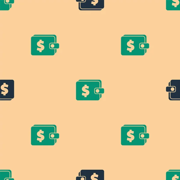 Portefeuille Vert Noir Avec Icône Symbole Dollar Isolé Motif Sans — Image vectorielle