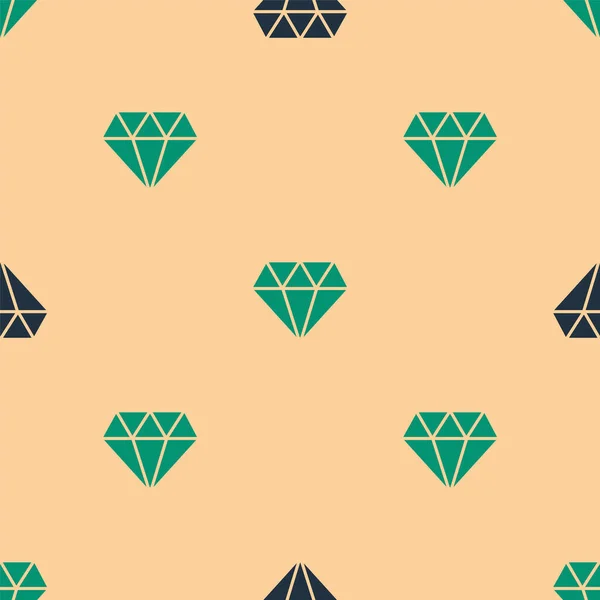 Icono Diamante Verde Negro Aislado Patrón Sin Costura Sobre Fondo — Vector de stock