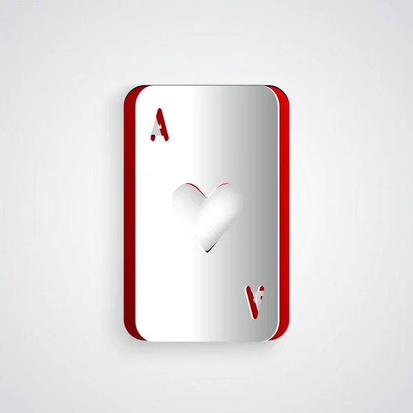 Corte Papel Playing Card Heart Symbol Icon Isolated Grey Background — Vetor de Stock