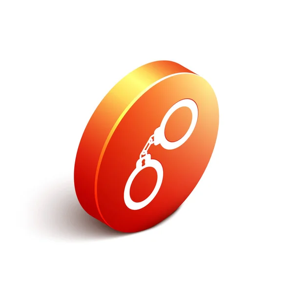 Isometric Handcuffs Icon Isolated White Background Orange Circle Button Vector — Stock Vector