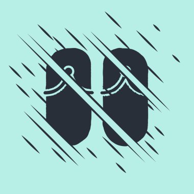 Siyah Terlik simgesi yeşil arkaplanda izole edildi. Plaj terlikleri tabelası. Arıza tarzı. Vektör İllüstrasyonu