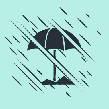 Yeşil arka planda izole edilmiş plaj ikonu için Kara Güneş koruyucu şemsiye. Açık alan için büyük bir şemsiye. Plaj şemsiyesi Arıza tarzı. Vektör İllüstrasyonu