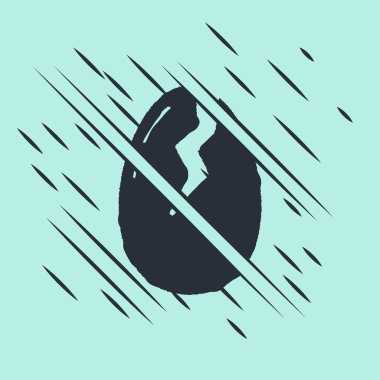 Siyah kırık yumurta ikonu yeşil arka planda izole edilmiş. Mutlu Paskalyalar. Arıza tarzı. Vektör İllüstrasyonu