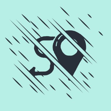 Siyah Yol konum simgesi yeşil arkaplanda izole edildi. Harita işaretçisi işareti. Yol ya da yol kavramı. GPS navigatörü. Arıza tarzı. Vektör İllüstrasyonu