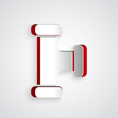 Kağıt kesiği Endüstri metalik boru simgesi gri arka planda izole edildi. Tesisat boru hattının farklı şekillerde parçaları. Kağıt sanatı tarzı. Vektör İllüstrasyonu