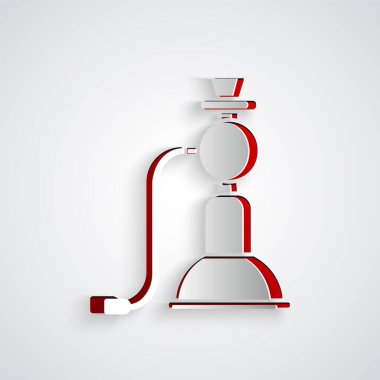 Kağıt kesiği, gri arkaplanda izole edilmiş Nargile simgesi. Kağıt sanatı tarzı. Vektör İllüstrasyonu