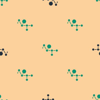 Yeşil ve siyah kenevir molekül ikonu bej arka planda izole edilmiş pürüzsüz desen. Cannabidiol moleküler yapıları, THC ve CBD formülü. Marihuana ya da esrar. Vektör İllüstrasyonu