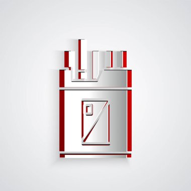 Kağıt kesiği Açık sigara paketi simgesi gri arkaplanda izole edildi. Sigara paketleri. Kağıt sanatı tarzı. Vektör İllüstrasyonu