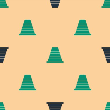 Yeşil ve siyah koni simgesi, bej arka planda kusursuz desen izole etti. Vektör İllüstrasyonu