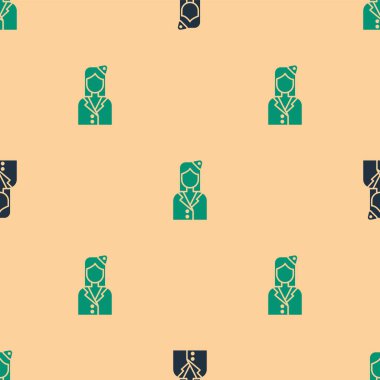 Yeşil ve siyah Hostes ikonu, bej arka planda izole edilmiş kusursuz desen. Vektör İllüstrasyonu