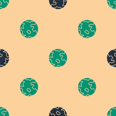 Yeşil ve siyah dünya ikonu, bej arkaplandaki kusursuz deseni izole etti. Yerküreye iğnele. Vektör İllüstrasyonu