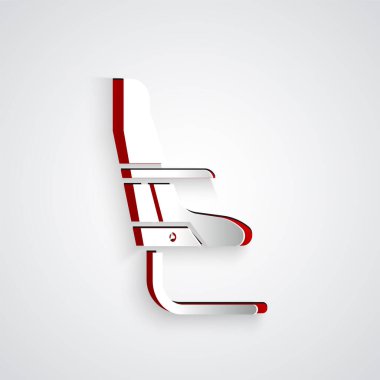 Kağıt kesiği uçak koltuğu simgesi gri arka planda izole edildi. Kağıt sanatı tarzı. Vektör İllüstrasyonu