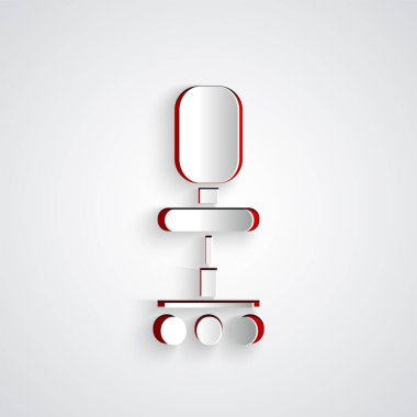 Kağıt kesiği ofis koltuğu simgesi gri arkaplanda izole edilmiş. Kağıt sanatı tarzı. Vektör İllüstrasyonu