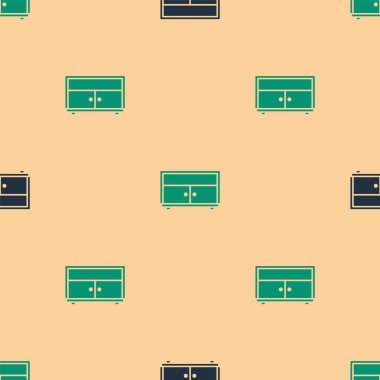 Çekmece simgesinin yeşil ve siyah sandığı bej arkaplandaki pürüzsüz deseni izole etti. Vektör İllüstrasyonu