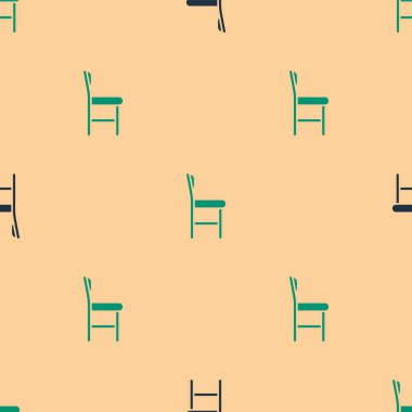Yeşil ve siyah sandalye ikonu, bej arka planda kusursuz desen izole etti. Vektör İllüstrasyonu