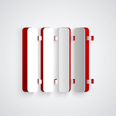 Kağıt kesim Isıtma radyatör simgesi gri arka plan üzerinde izole. Kağıt sanat tarzı. Vektör İllüstrasyonu