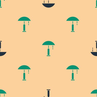 Yeşil ve siyah masa lambası ikonu bej arka planda izole edilmiş pürüzsüz desen. Vektör İllüstrasyonu