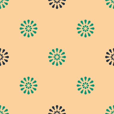 Yeşil ve siyah Firework ikonu, bej arka planda kusursuz desen izole etti. Eğlence partisi anlayışı. Patlayıcı havai fişek sembolü. Vektör İllüstrasyonu