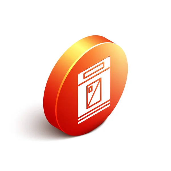 Isometrische Zigarettenschachtel Symbol Isoliert Auf Weißem Hintergrund Zigarettenschachteln Orangefarbener Kreis — Stockvektor