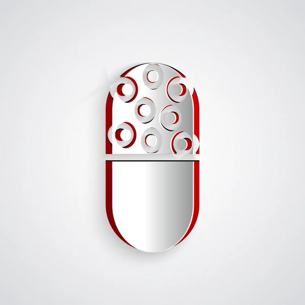 Řez Papíru Lék Pilulka Nebo Tablet Ikona Izolované Šedém Pozadí — Stockový vektor