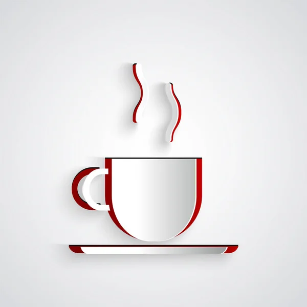 纸切咖啡杯图标孤立在灰色背景 茶杯热饮咖啡 造纸艺术风格 病媒图解 — 图库矢量图片
