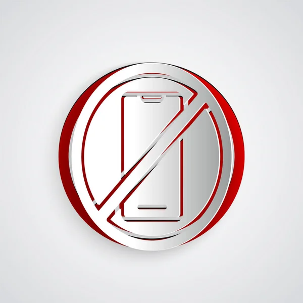 Papierschnitt Kein Handy Symbol Isoliert Auf Grauem Hintergrund Kein Gesprächs — Stockvektor