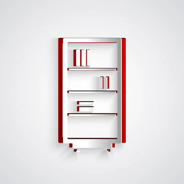 Paper cut Library bookshelf icon isolated on grey background. Paper art style. Vector Illustration