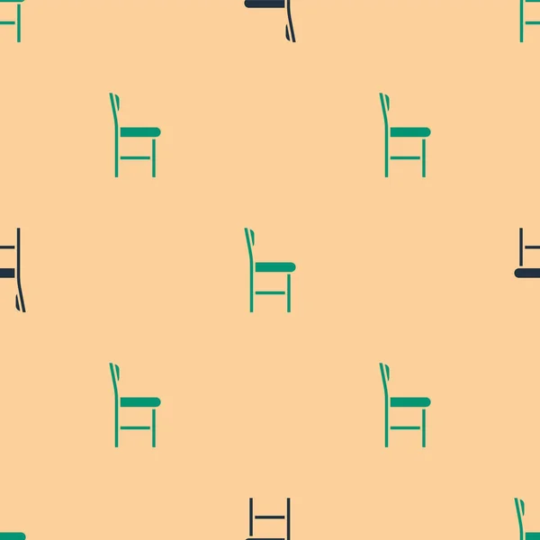 Green Black Chair Icon Isolated Seamless Pattern Beige Background Vector — Stock Vector