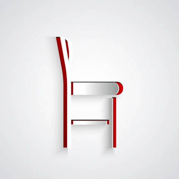 Paper Cut Chair Icon Isolated Grey Background Paper Art Style — 스톡 벡터