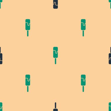 Yeşil ve siyah dondurma ikonu bej arka planda izole edilmiş pürüzsüz desen. Güzel sembol. Vektör İllüstrasyonu