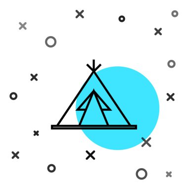 Beyaz arka planda izole edilmiş siyah çizgi geleneksel kızılderili çadırı ya da wigwam simgesi. Kızılderili çadırı. Rastgele dinamik şekiller. Vektör İllüstrasyonu