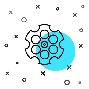 Siyah çizgi Revolver silindir simgesi beyaz arkaplanda izole edildi. Rastgele dinamik şekiller. Vektör İllüstrasyonu